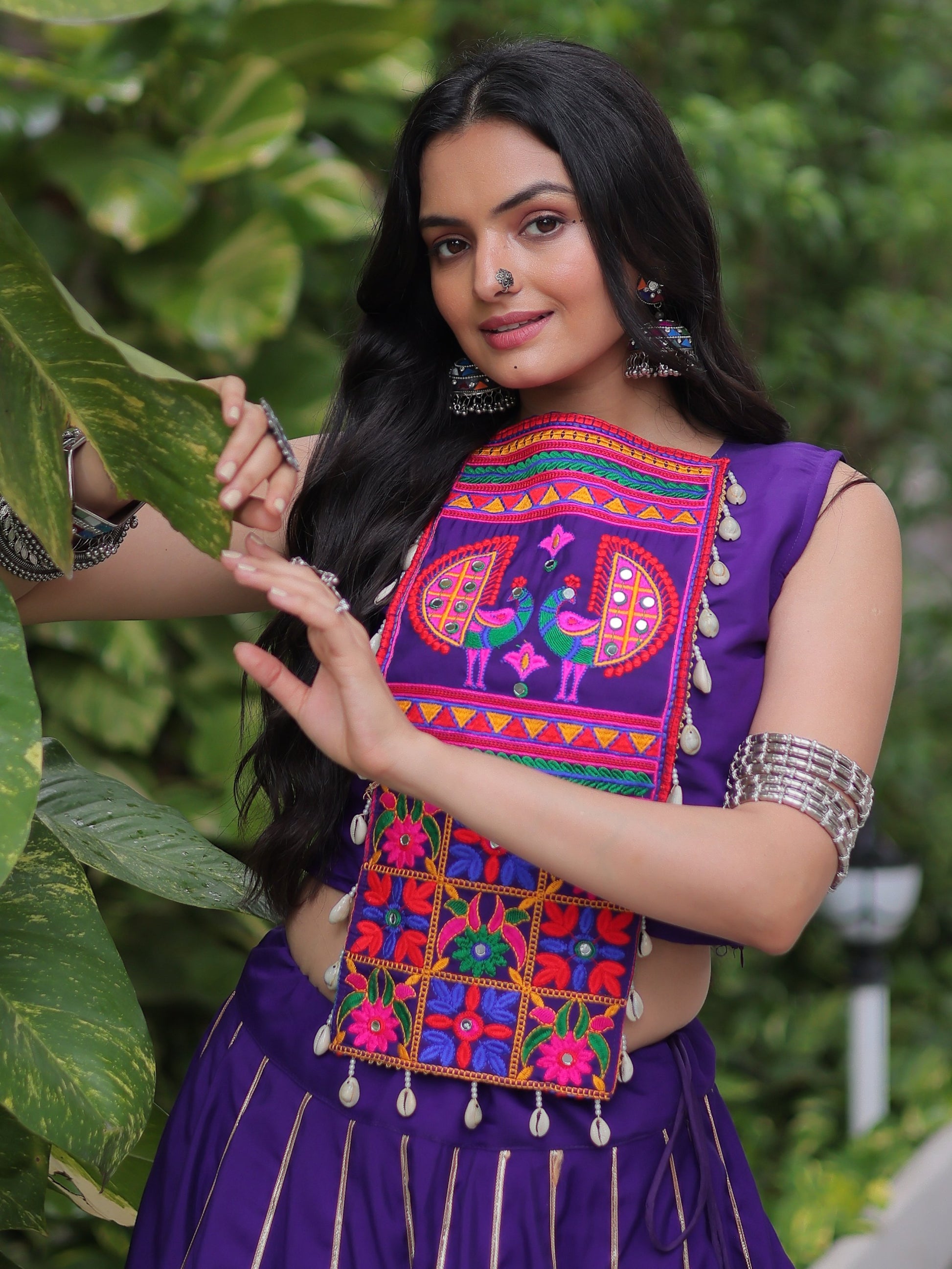 Awesome Purple Lace Work Roman Silk Traditional Lehenga Choli
