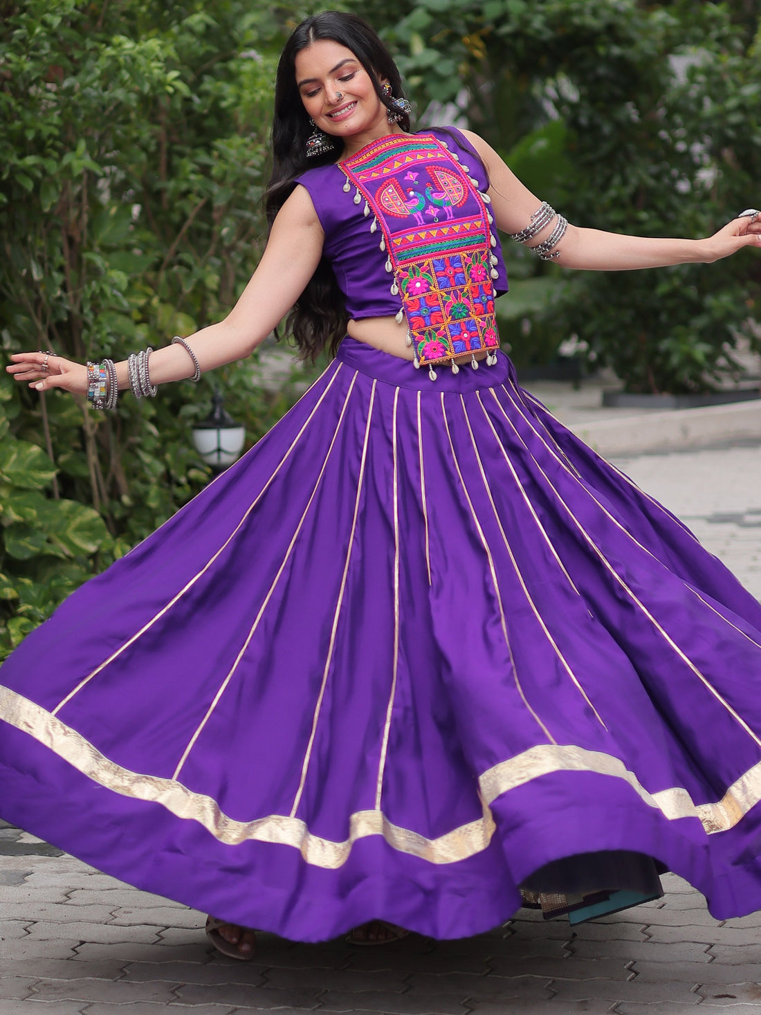 Awesome Purple Lace Work Roman Silk Traditional Lehenga Choli