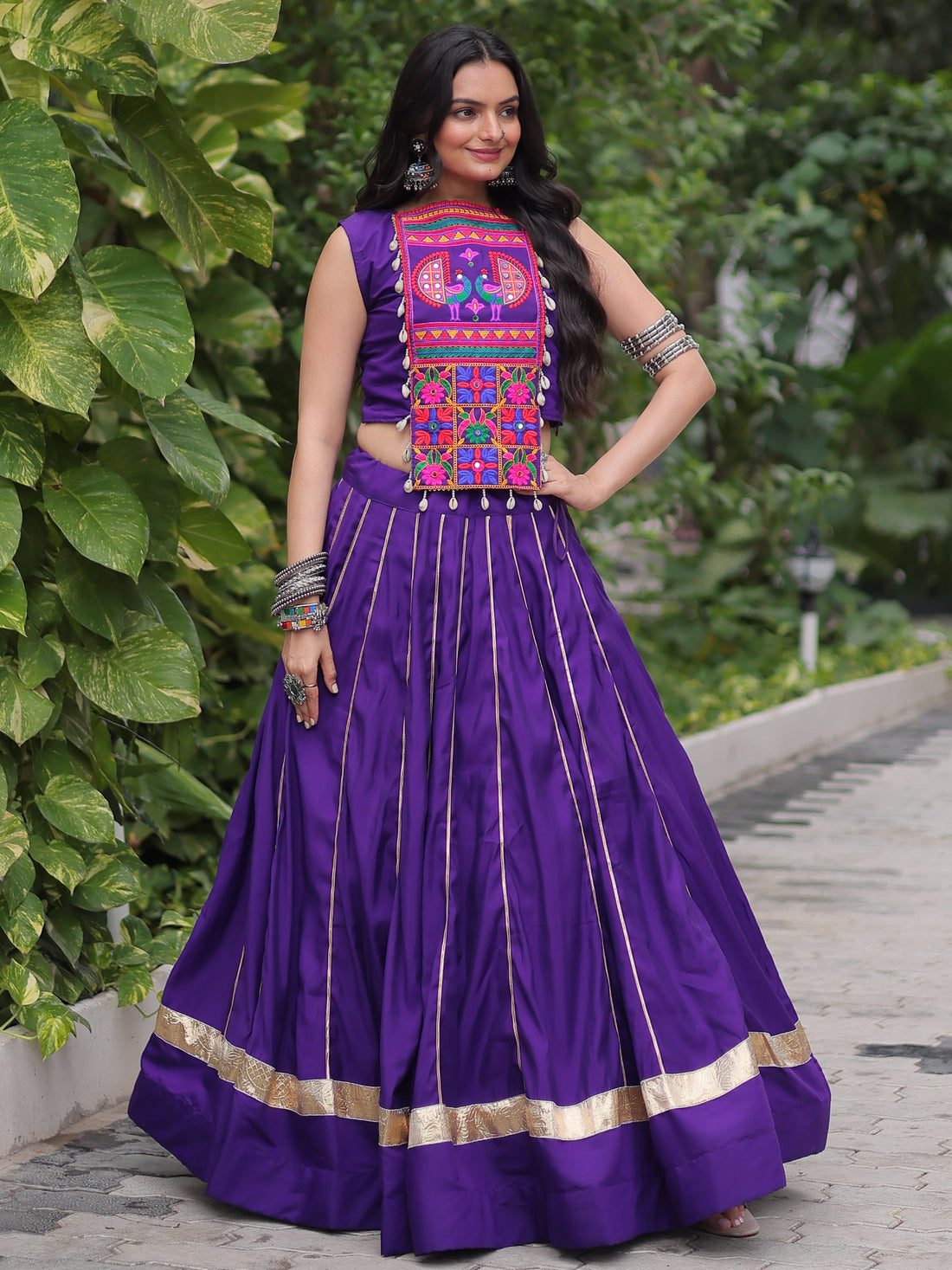 Awesome Purple Lace Work Roman Silk Traditional Lehenga Choli