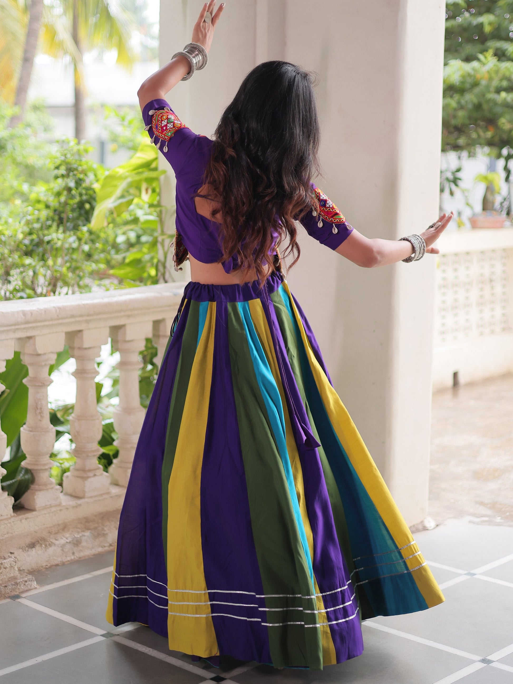 Amazing Multi-Color Roman Silk Navratri Special Lehenga With Gamthi Work Blouse