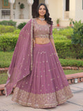 Attractive Pink Zari Embroidered Georgette Function Wear Lehenga Choli With Dupatta