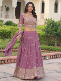 Attractive Pink Zari Embroidered Georgette Function Wear Lehenga Choli With Dupatta
