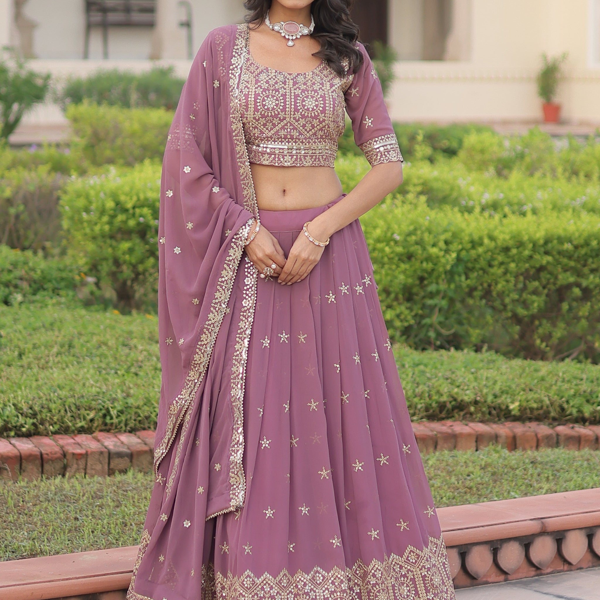 Attractive Pink Zari Embroidered Georgette Function Wear Lehenga Choli With Dupatta