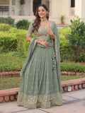 Striking Green Sequins Embroidered Georgette Festive Wear Lehenga Choli With Dupatta