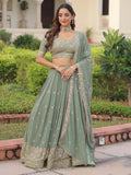 Striking Green Sequins Embroidered Georgette Festive Wear Lehenga Choli With Dupatta
