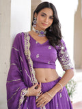 Astounding Purple Sequins Silk Designer Lehenga Choli With Dupatta