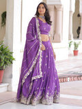Astounding Purple Sequins Silk Designer Lehenga Choli With Dupatta