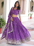 Astounding Purple Sequins Silk Designer Lehenga Choli With Dupatta