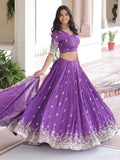 Astounding Purple Sequins Silk Designer Lehenga Choli With Dupatta