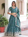 Amazing Teal Green Zari Work Silk Mehendi Wear Lehenga With Blouse