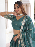 Amazing Teal Green Zari Work Silk Mehendi Wear Lehenga With Blouse