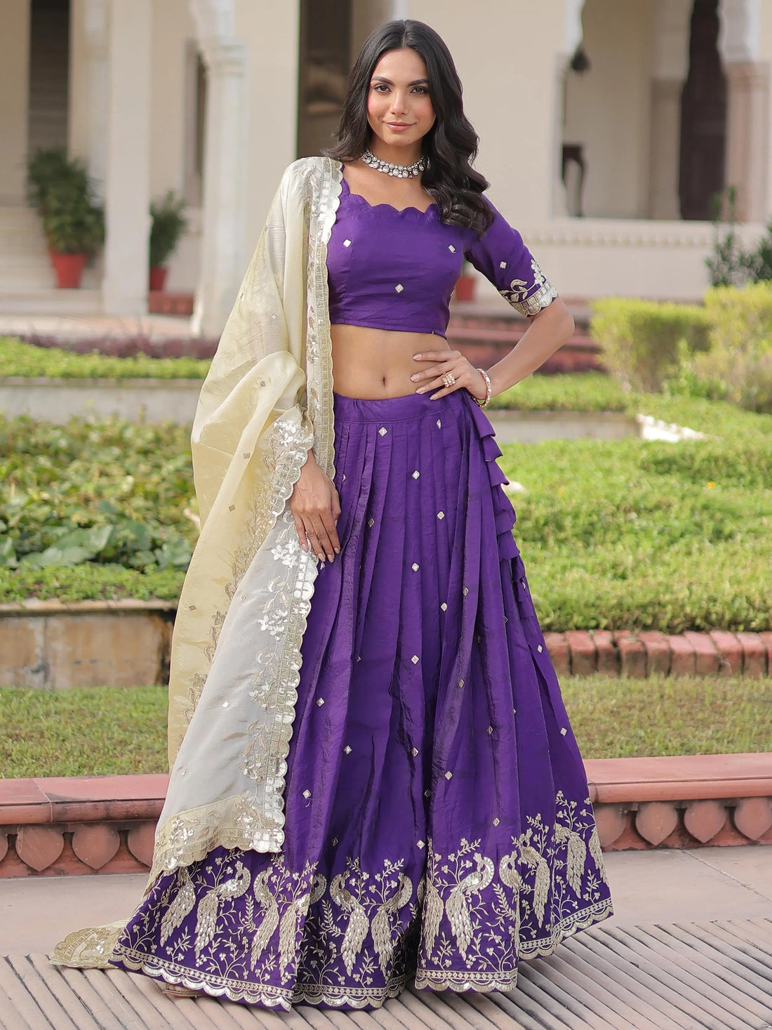 Fantastic Purple Sequins Embroidered Crush Wedding Wear Lehenga Choli