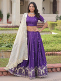 Fantastic Purple Sequins Embroidered Crush Wedding Wear Lehenga Choli
