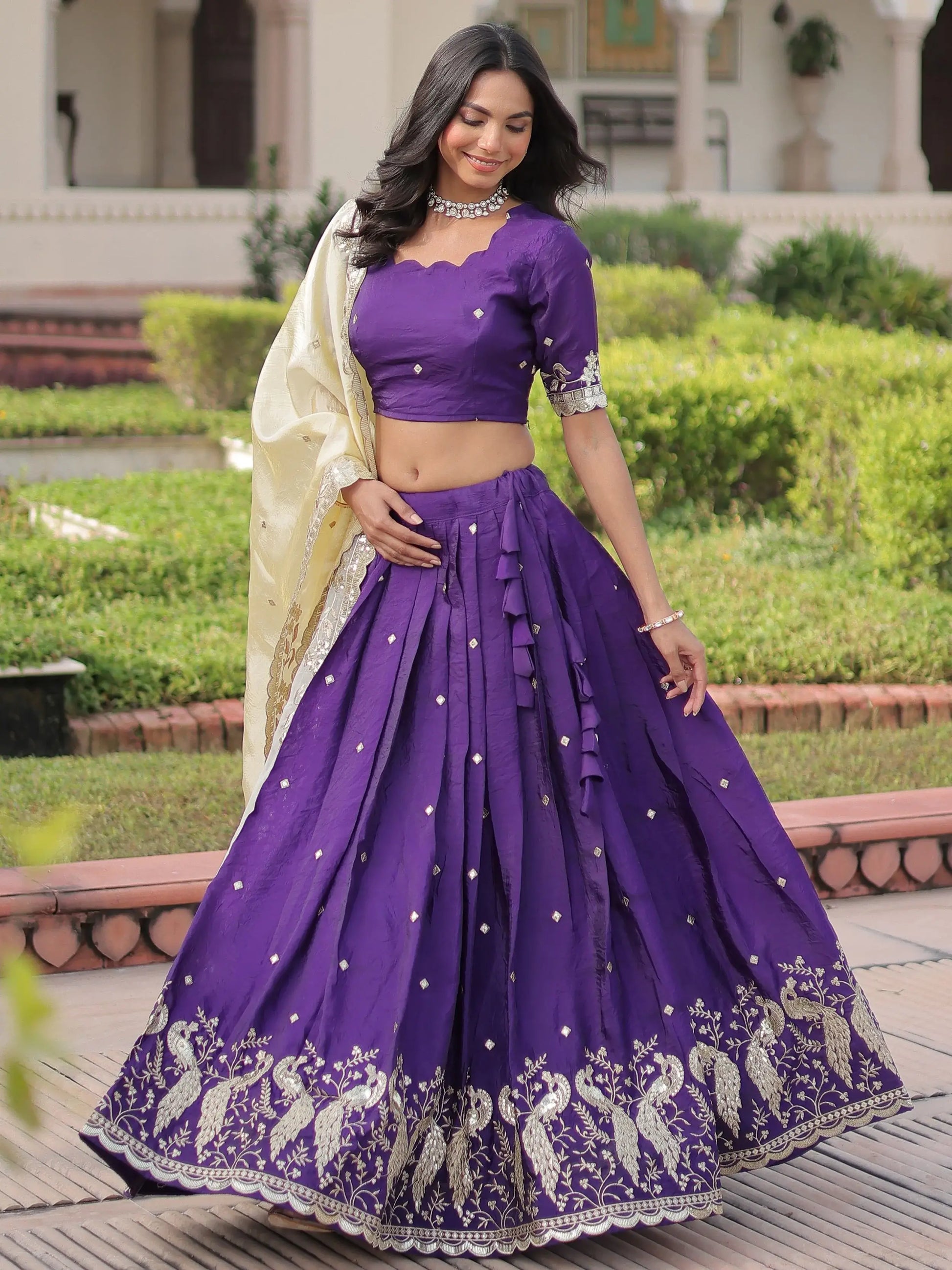 Fantastic Purple Sequins Embroidered Crush Wedding Wear Lehenga Choli