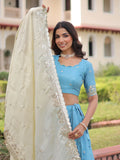 Delightful Sky Blue Sequins Crush Evening Wear Lehenga Choli With Dupatta