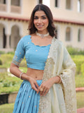 Delightful Sky Blue Sequins Crush Evening Wear Lehenga Choli With Dupatta