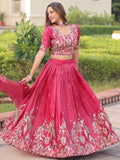 Precious Pink Embroidered Crushed Wedding Wear Lehenga Choli