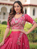 Precious Pink Embroidered Crushed Wedding Wear Lehenga Choli