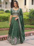 Beautiful Green Thread Embroidered Silk Wedding Lehenga Choli