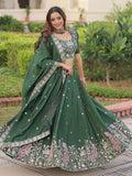 Beautiful Green Thread Embroidered Silk Wedding Lehenga Choli