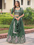 Beautiful Green Thread Embroidered Silk Wedding Lehenga Choli
