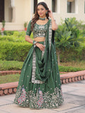 Beautiful Green Thread Embroidered Silk Wedding Lehenga Choli
