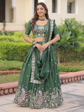 Beautiful Green Thread Embroidered Silk Wedding Lehenga Choli