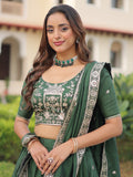 Beautiful Green Thread Embroidered Silk Wedding Lehenga Choli