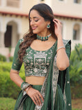 Beautiful Green Thread Embroidered Silk Wedding Lehenga Choli