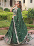 Beautiful Green Thread Embroidered Silk Wedding Lehenga Choli