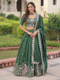 Beautiful Green Thread Embroidered Silk Wedding Lehenga Choli