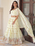 Precious Cream Multi Thread Work Silk Festive Wear Lehenga With Blouse