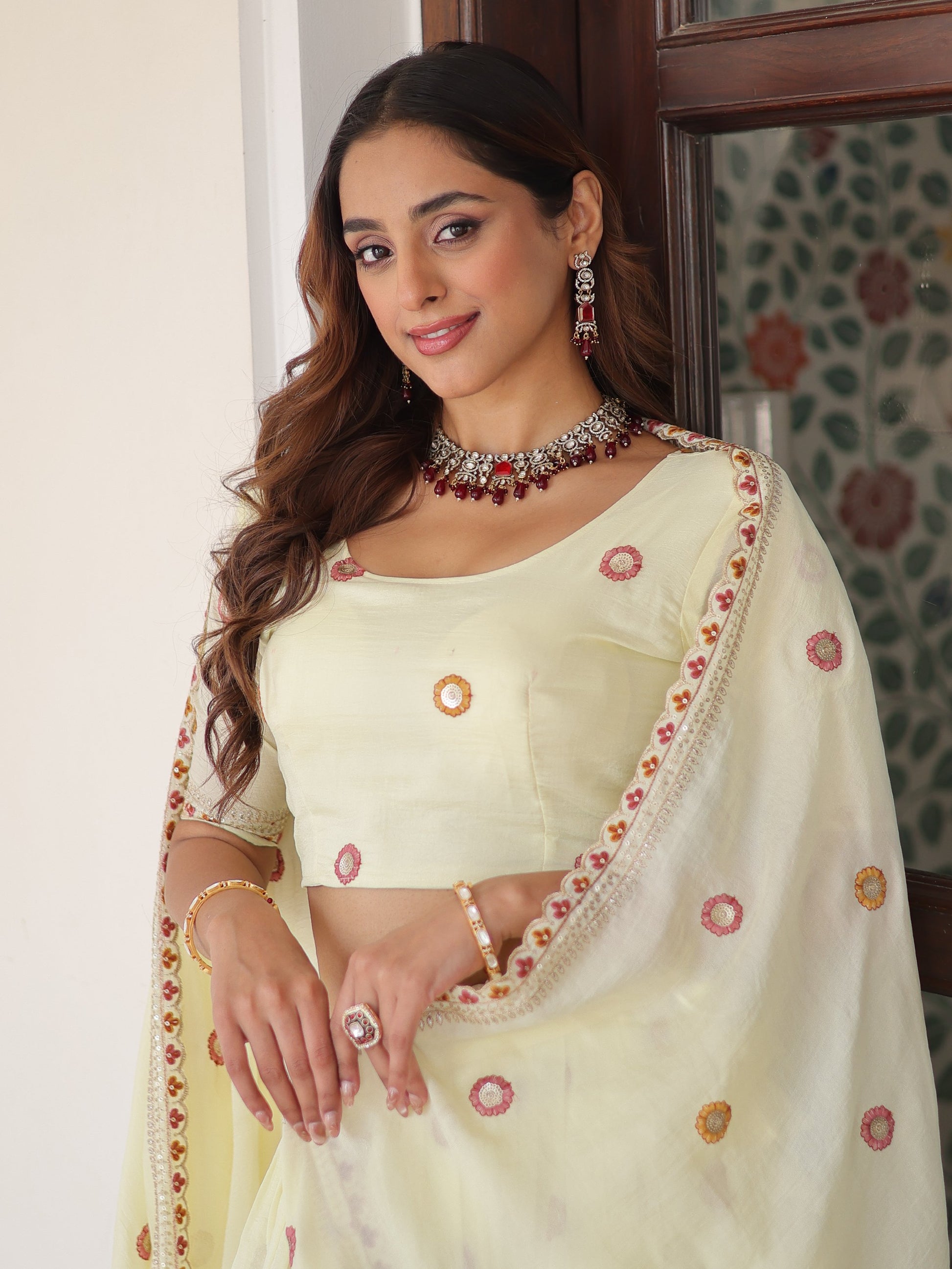 Precious Cream Multi Thread Work Silk Festive Wear Lehenga With Blouse