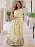 Precious Cream Multi Thread Work Silk Festive Wear Lehenga With Blouse