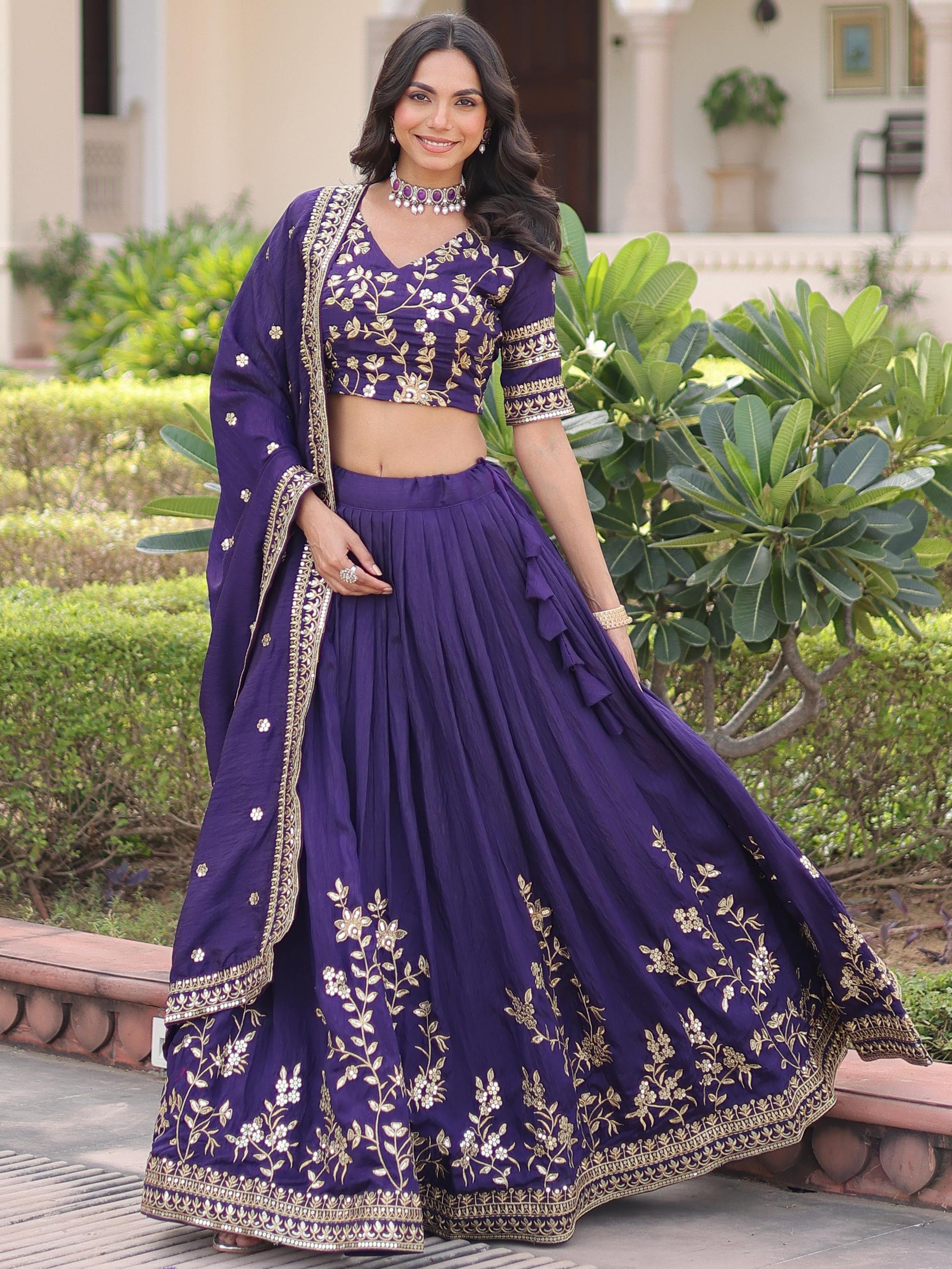 Impressive Purple Zari Embroidery Silk Marriage Wear Lehenga Choli With Dupatta