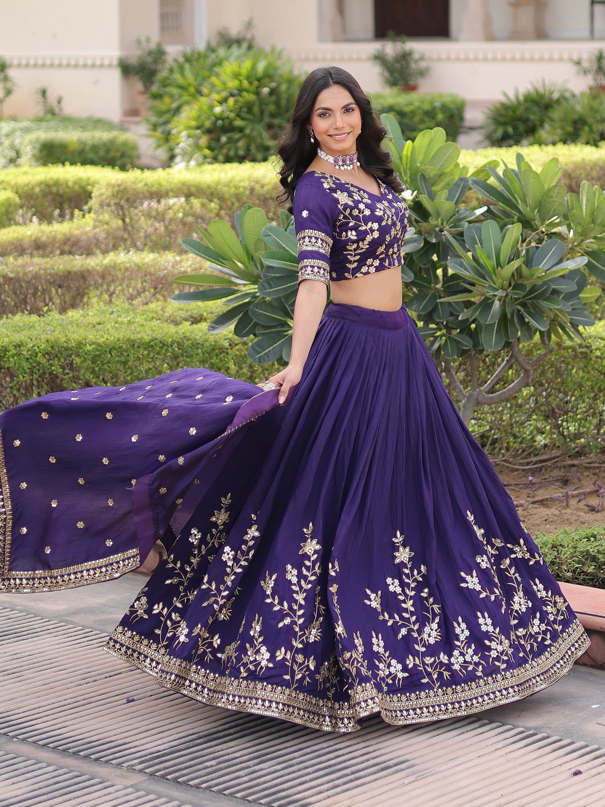 Impressive Purple Zari Embroidery Silk Marriage Wear Lehenga Choli With Dupatta