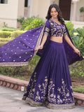 Impressive Purple Zari Embroidery Silk Marriage Wear Lehenga Choli With Dupatta