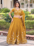Beautiful Mustard Yellow Sequins Silk Haldi Wear Lehenga Choli With Dupatta