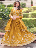 Beautiful Mustard Yellow Sequins Silk Haldi Wear Lehenga Choli With Dupatta