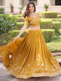 Beautiful Mustard Yellow Sequins Silk Haldi Wear Lehenga Choli With Dupatta