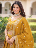 Beautiful Mustard Yellow Sequins Silk Haldi Wear Lehenga Choli With Dupatta