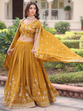 Beautiful Mustard Yellow Sequins Silk Haldi Wear Lehenga Choli With Dupatta