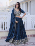 Royal Navy Blue Zari Embroidered Silk Wedding Wear Lehenga Choli
