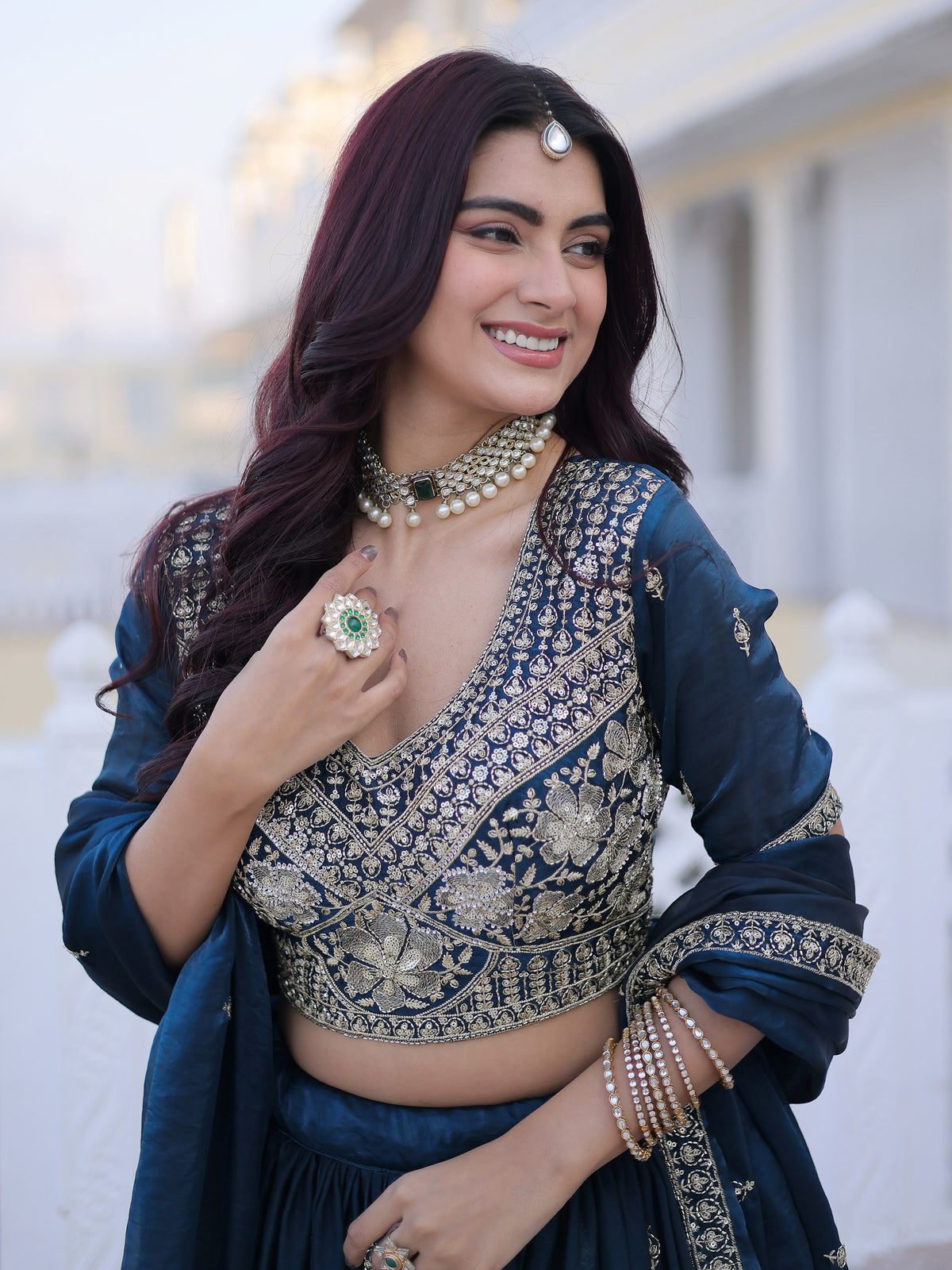 Royal Navy Blue Zari Embroidered Silk Wedding Wear Lehenga Choli