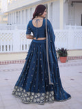 Royal Navy Blue Zari Embroidered Silk Wedding Wear Lehenga Choli