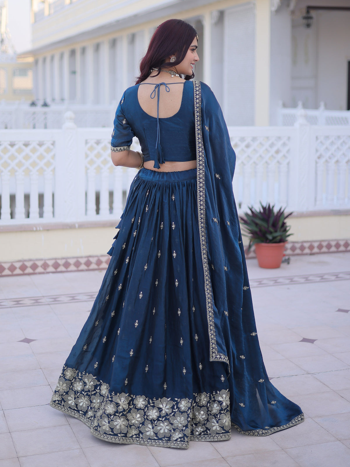 Royal Navy Blue Zari Embroidered Silk Wedding Wear Lehenga Choli