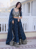 Royal Navy Blue Zari Embroidered Silk Wedding Wear Lehenga Choli