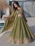 Lovable Olive Green Thread Work Silk Wedding Wear Lehenga Choli