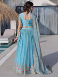 Attractive Sky Blue Thread Work Silk Festival Wear Lehenga Choli