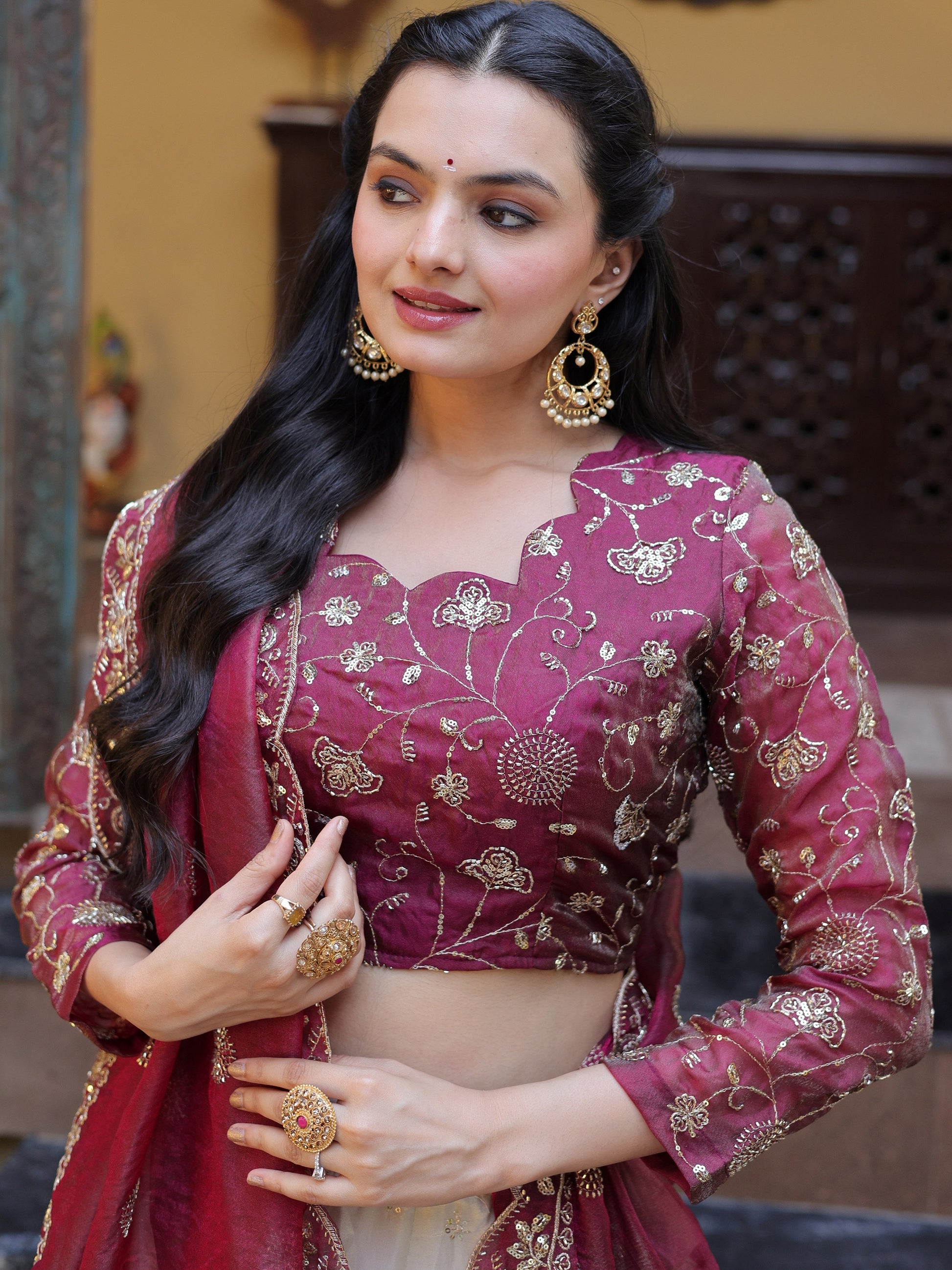 Glowing Cream Zari Embroidered Silk Wedding Wear Lehenga Choli